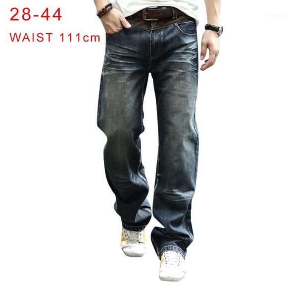 

plus size 44 vintage baggy jeans men hip hop skateboard loose jeans retro wide leg casual blue black straight denim pants male1