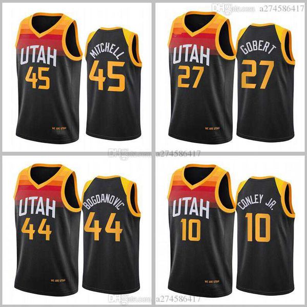 

мужская баскетбольная юта джаз 45 донован mitchell 17 gobert 2020-21 черный город джерси, Black;red
