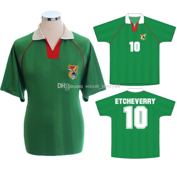 

1994 team retro bolivia soccer jerseys classic 10 etcheverry home green 94 manches courtes cru vintage custom football kit, Black;yellow