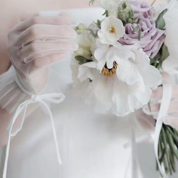 

bridal gloves see through tulle gloves ladies ivory wrist gloves marriage glove women evening party cosplay costume accessories h jllbip, White