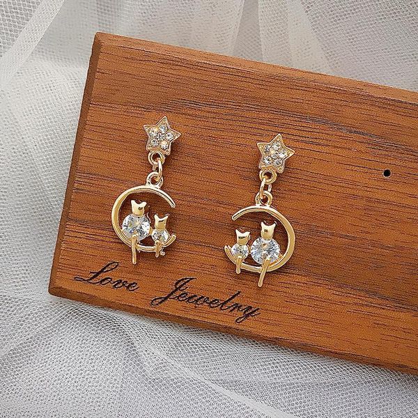 

New Fashion Cute Double Cat Pet Zircon Earrings Female Fashion Trend Hot Cat Cartoon Earrings Birthday Jewelry Gifts, Silver