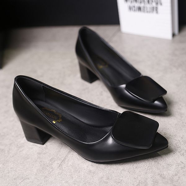 

women pumps ladies mid heels pointed toe fashion elegant slip on shoes office comfort new woman 2021 p5ia, Black