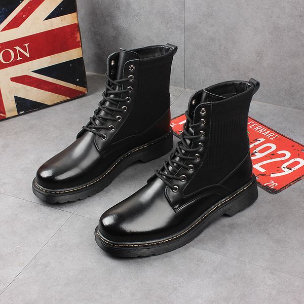 

casual classic british cowboy breathable sock black shoes platform lasso-up leather boots male xfn9