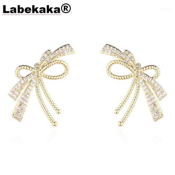 

stud labekaka grade zircon earrings -- sweet romantic bow lovely jewelry accessories for girls and students1, Golden;silver