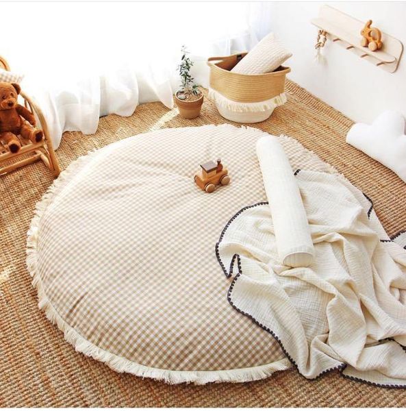 

carpets 95cm round cushion pad home decor thick cotton pompom play mat crawling kids living room carpet floor rug baby