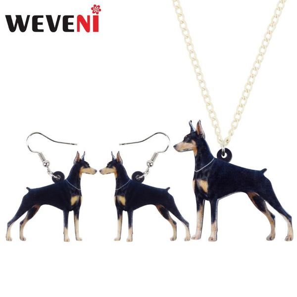 

weveni acrylic elegant doberman pinscher dog earrings necklace collar animal jewelry sets for women girls pet lovers gift charms, Silver