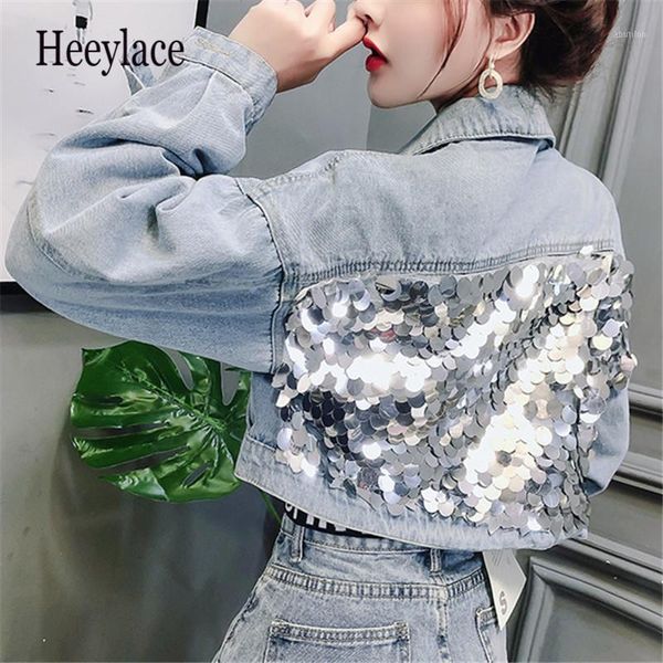 

women's jackets autumn denim jacket chaqueta 2021 sequins fashion short women bf loose girls streetwear ropa mujer1, Black;brown
