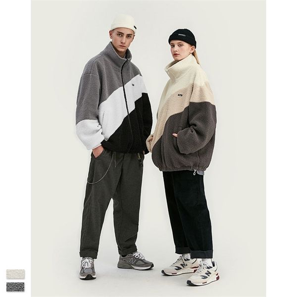 Autunno Inverno Giacca Uomo Vintage Lana Plus Fleece Hit Color Couplewear Moda Casual Uomo Abbigliamento Cardigan Cappotto Cerniera Coreano 201218