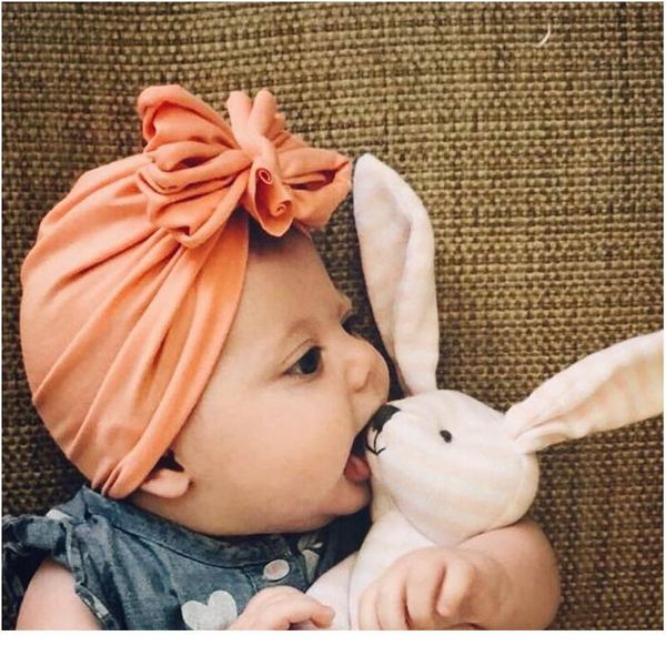 

0-4y newborn toddler kids baby girl solid striped flower hats 2019 brand new turban cotton beanie hat winter ca qylcgt, Yellow