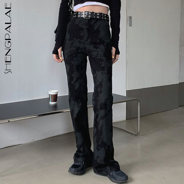 

shengpalae tie dye jeans women's spring 2021 new high waist all-match straight tube handsome streetwear female denim pants 5a121 y1214, Blue