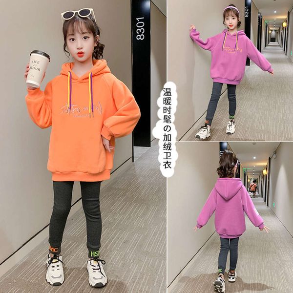 

girls' plush sweater winter 2020 new korean zhongda foreign sle children's hoodie, Black