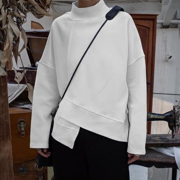 

stylish solid sweatshirts women's autumn hoodies 2020 zanzea casual autumn long sleeve pullovers female asymmetrical tunic, Black