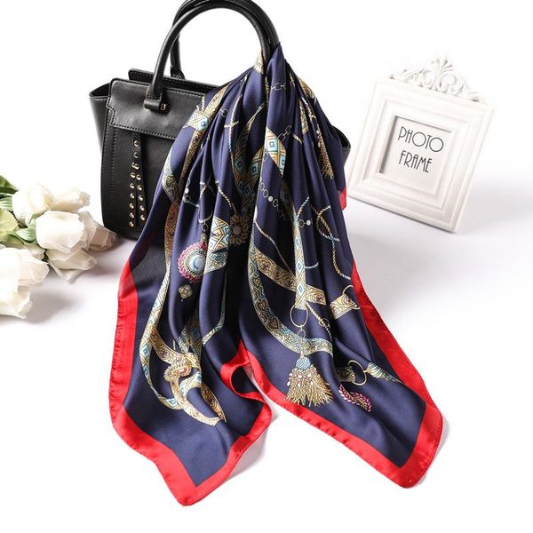 

2020 nieuwe lente zomer zijden sjaal luxe merk gedrukt vierkante sjaals voor vrouwen 70*70 cm hair tie band office lady halsdoek, Blue;gray