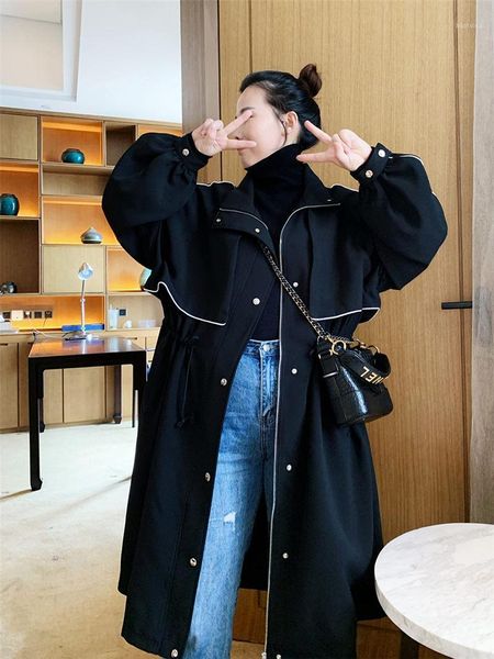 

autumn and winter trench plus size women's loose korean casual windbreaker fashion casual streetwear long coat plus size f23031, Tan;black