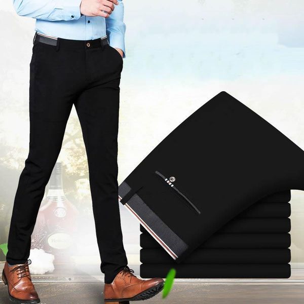 

men's pants slacks men's slim loose summer smoothie stretch business suit straight trousers male pencil black blue1