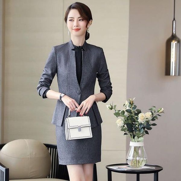 

plus size women's s-4xl high-quality women's suit skirt 2-piece business wear female office long sleeve jacket high waist skirt, White