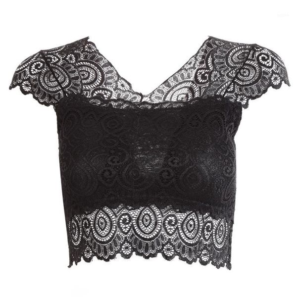 

lace vest tank bra bustier crop female floral cami padded tank women's intimates t81, Black;white