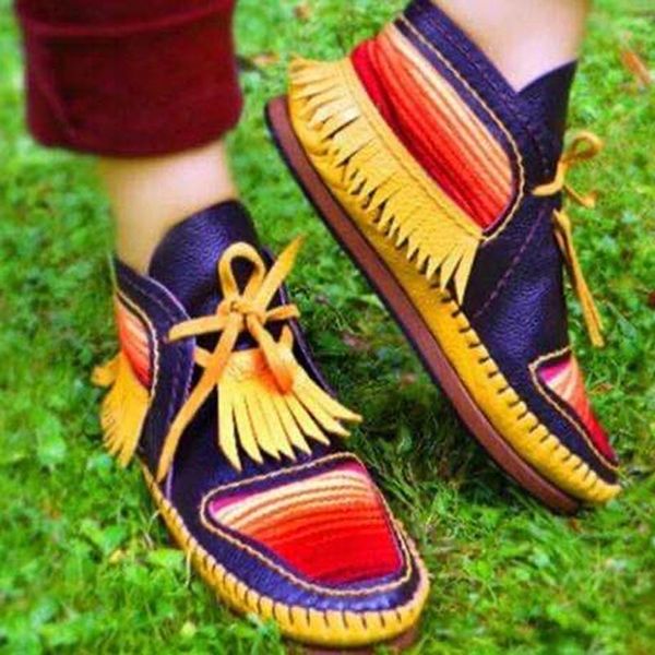 

women spring ankle boots pu lace up mixed color casual shoes for women autumn tassel flat shoes comfortable lady footwear, Black