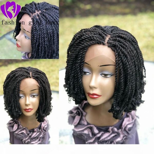 

handmade kinky curly twist braids wig black brown blonde color short braided lace front wig for african women