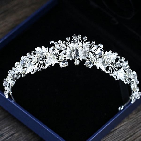 

gold vintage baroque crystal and pearl flower bridal crowns handmade rhinestone tiara headband women diadem wedding hair jewelry, Golden;silver