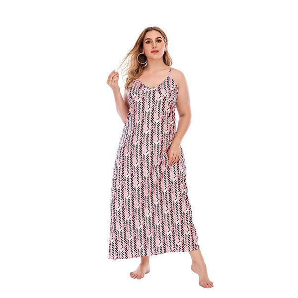 

selling home wear suspender v-neck fat mm pink small fragrance print dress, Black;gray