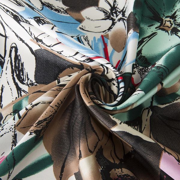 

twill silk square scalf для женщин bohemia рука рисовать цветочный узор печать шелковый шарф самка ретро бренд шаль мусульманский генеральны, Black