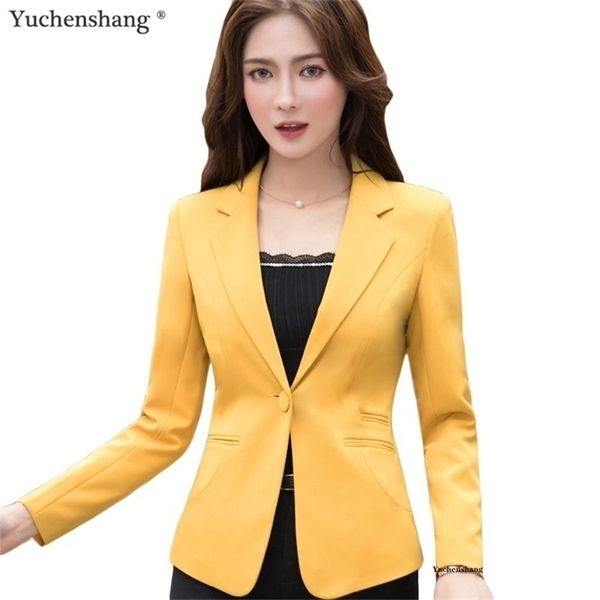 Neue Plus Größe 4XL Weibliche Jacke Blazer Frauen Frühling Sommer Lange Hülse Eine Taste Schlank Gelb Rosa Schwarz Mäntel 201114