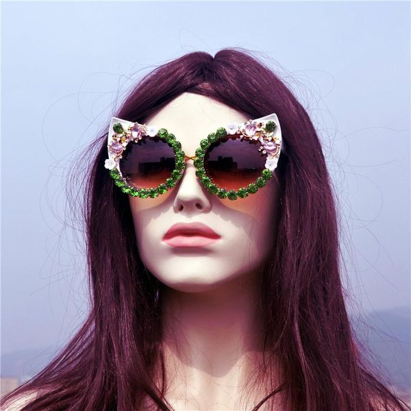 

sunglasses cute women cat vintage brand designer crystal diamond frame glasses gradient sun for female uv400 fml, White;black