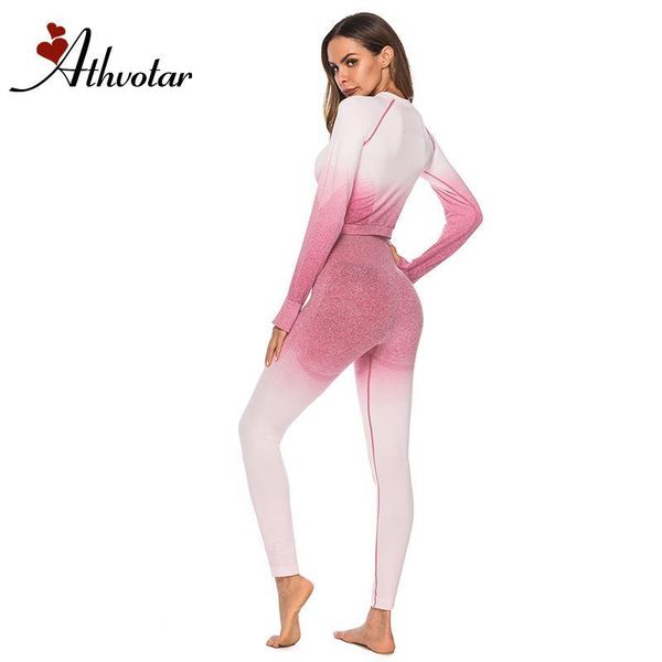 

yoga outfits athvotar gym set women fitness seamless clothing long sleeve high waist running leggings pants, White;red