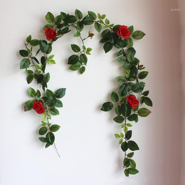 

4 heads 1.3m artificial flower rose flower vine fake flowers diy garland silk rose hanging wall home decoration1