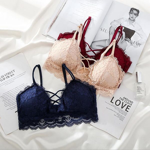 

women lace bra floral padded bralette bralet bra cross bustier tow hook-and-eye underwear crop 1, Red;black