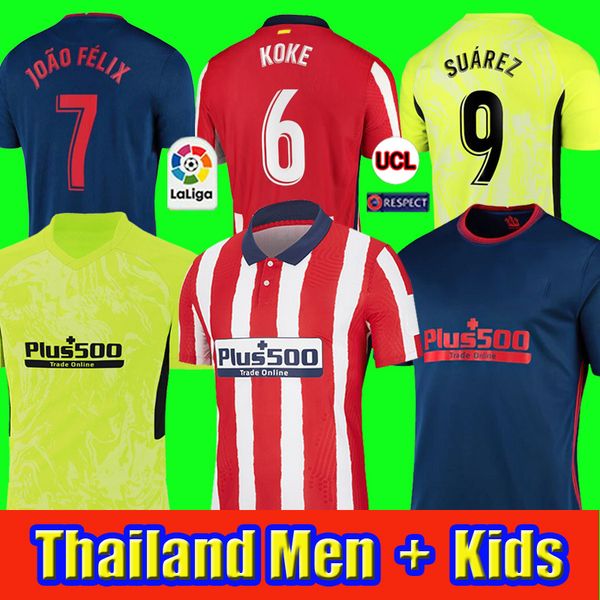 

20 21 madrid soccer jersey 2020 2021 joão félix m. llorente koke saul godin diego costa camiseta football shirt uniforms men + kids kit, Black;yellow