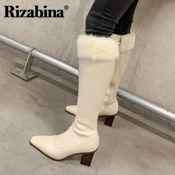 

boots rizabina women knee winter warm shoes high heel fashion party zipper footwear size 33-43, Black
