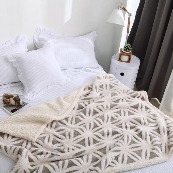

new style air condition jacquard knitted blanket super soft and warm sherpa fleece back throw on bed couch 150x200cm