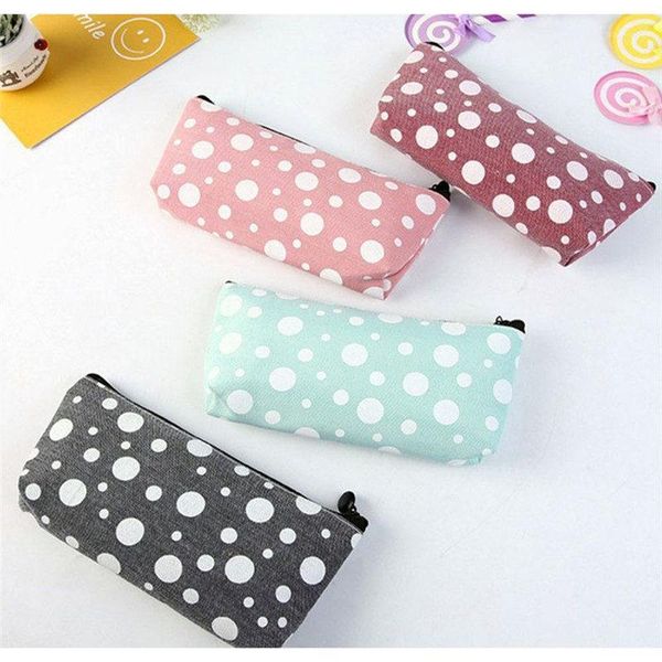 

storage bags 500pcs fashion canvas dot pencil pen case bag cosmetic makeup purse pouch f38471