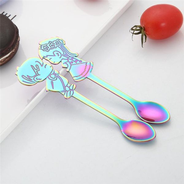 

2pcs set stainless steel couple coffee spoon dessert ice stirring spoon tea spoon kitchen tableware wedding supplies gift h wmtdsa