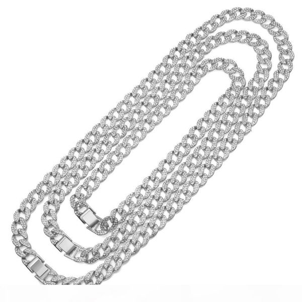 

hip hop selling vintage fashion jewelry stainless steel ice out miami cuban chain full cz crystal necklace for women men, Silver