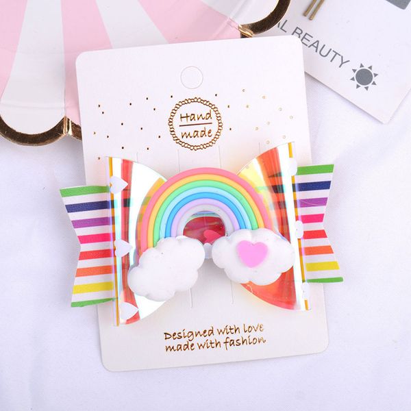 

12pcs/lot rainbow pvc hair bows shine glitter hairbow clips kids hairpin sweet girls hairgrips school headwear hair accessories y200710, Slivery;white