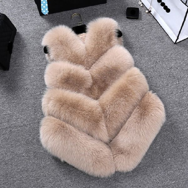 Zadorin novo luxo falso colete de pele de raposa mulheres plus size peludo coletes curtos casaco gilet fourrure outono inverno casaco 201028