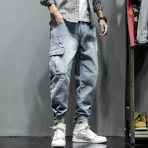 

men's jeans 2021 streetwear casual men pants straight slim cotton ankle-length denim hip hop, Blue