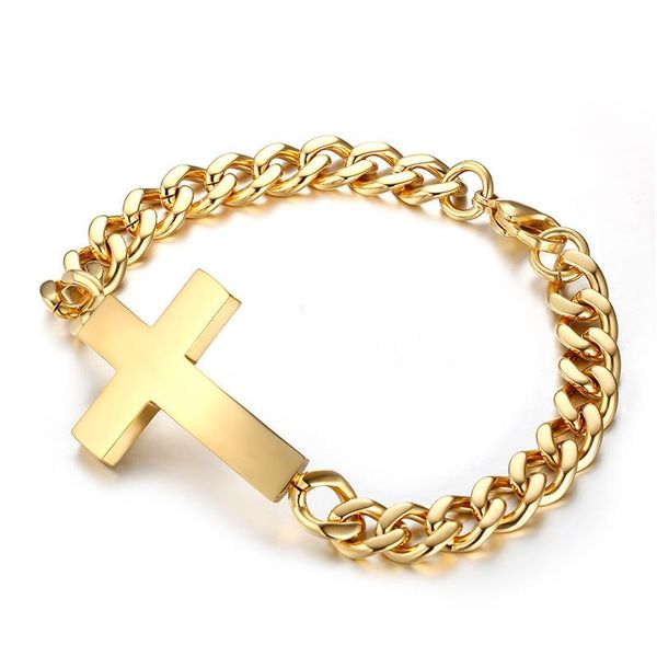 

link, chain 2021 stainless steel men bracelets gold cross holy & bangles male fashion jewelry, Black
