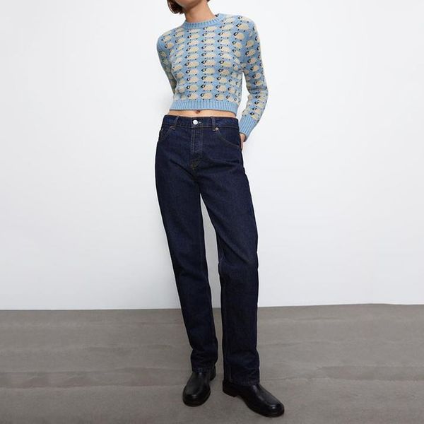 

autumn and winter new women's long-sleeved round neck temperament printing pullover sweater fashion all-match base sweater1, White;black