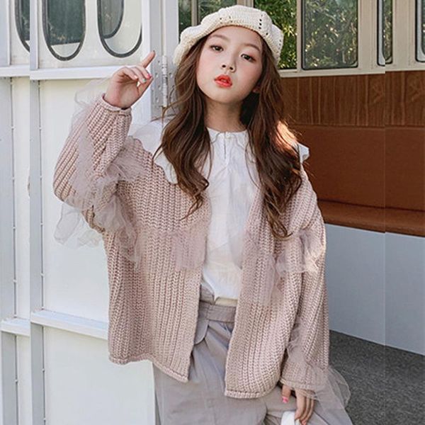 

knit baby girls coat jacket cardigan kids children clothing autumn spring sweaters girl coats knitted teenagge clothes pink, Blue;gray