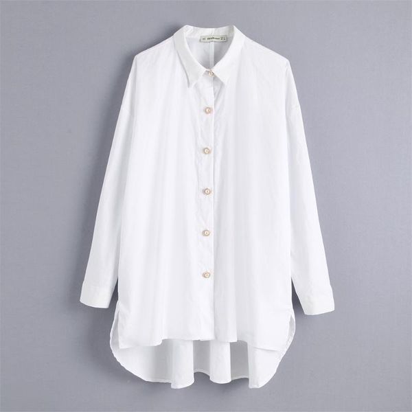 

british jewelry buttons, large lapels, single-row buttons, loose poplin white front, short back, irregular middle and long shirt