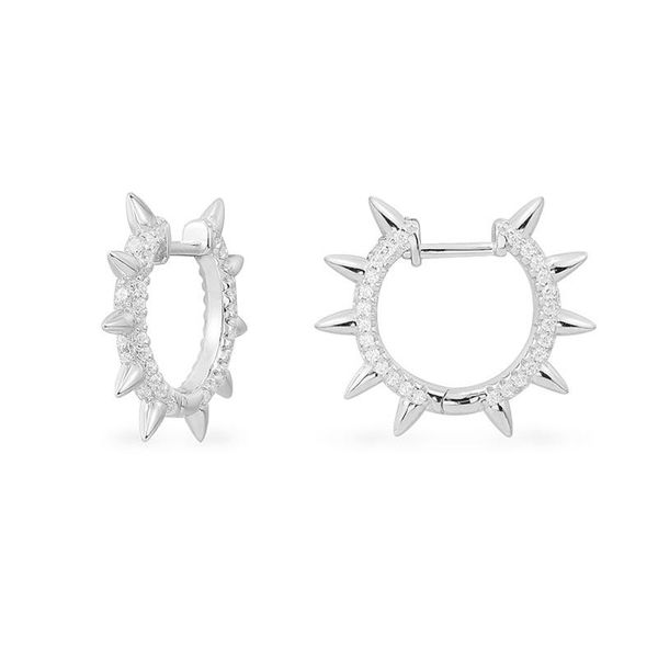 

hoop & huggie sljely fashion real 925 sterling silver spike earrings micro cubic zircon women fine brand archi noir jewelry, Golden;silver