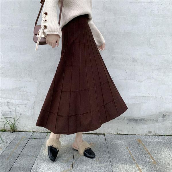 

womens a-line long skirt elastic high-waist female plus-size loose hip-slim vintage casual autumn winte knitted skirt1, Black