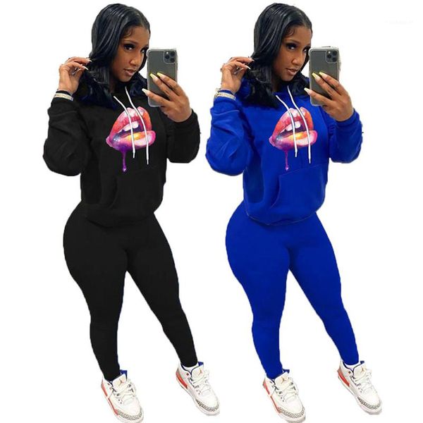 

designer tracksuits fashion long sleeve hooded long pants womens 2pcs sets casual autumn winter clothing lip print womens, Gray