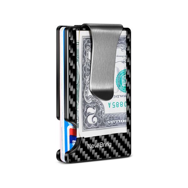 

newbring new minimalist carbon fiber wallet rfid blocking card holder credit card case for men women male female money purse lj200907, Brown;gray