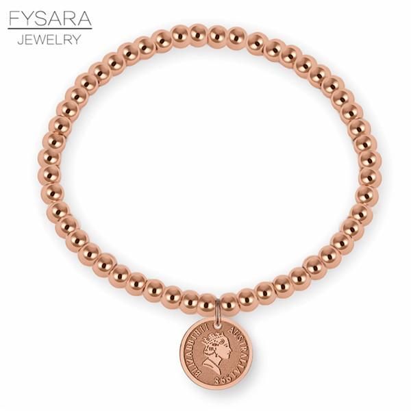 

fysara stainless steel charm beaded bracelets for women european round tag australia woman's head bracelet queen beads jewelry wmtryt, Golden;silver