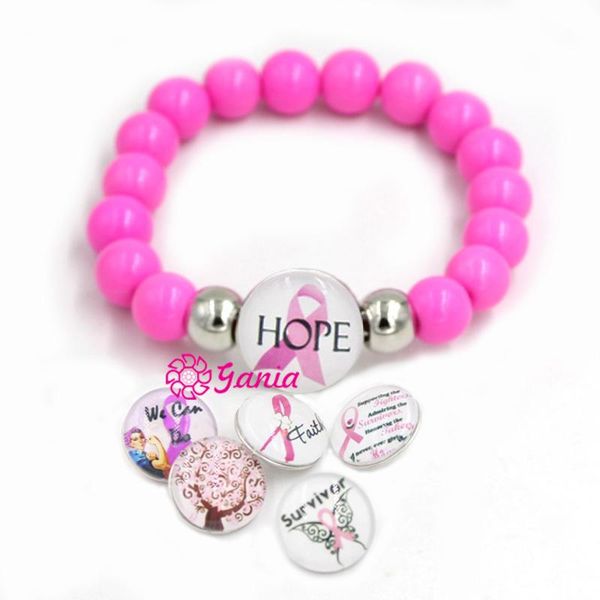 

charm bracelets 6pcs/lot 36pcs of buttons breast cancer awareness pink ribbon jewelry with 18mm button interchangeable bracelet, Golden;silver